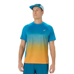 Чоловіча футболка ASICS Road Fade SS Top Aegean Blue/Yamabuki, Колір: блакитний, Розмір: M 