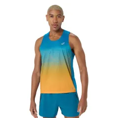 Чоловіча майка ASICS Road Fade Singlet Aegean Blue/Yamabuki, Колір: блакитний із жовтим, Розмір: M 