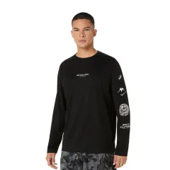 Чоловічий лонгслів ASICS Fujitrail Logo LS Top Performance Black/Carrier Grey/Cool Grey, Колір: чорний, Розмір: M 