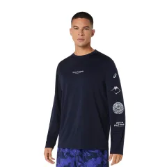 Чоловічий лонгслів ASICS Fujitrail Logo LS Top Midnight/Cobalt Burst/Cool Grey, Колір: темно-синій, Розмір: M 