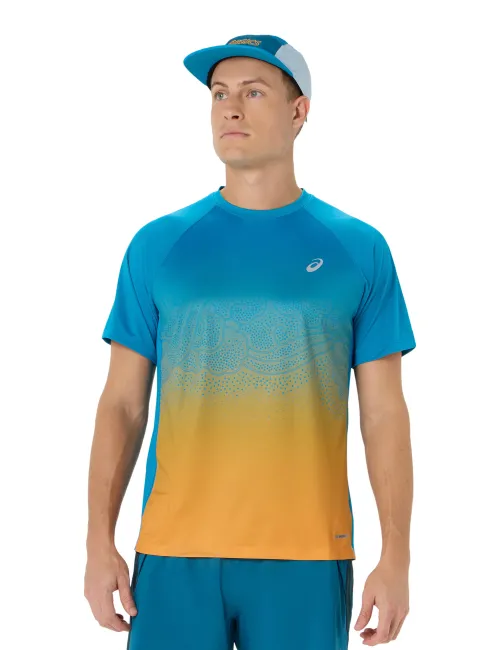 Чоловіча футболка ASICS Road Fade SS Top 2011D512-400 Aegean Blue/Yamabuki, Колір: Голубой, Розмір: M 