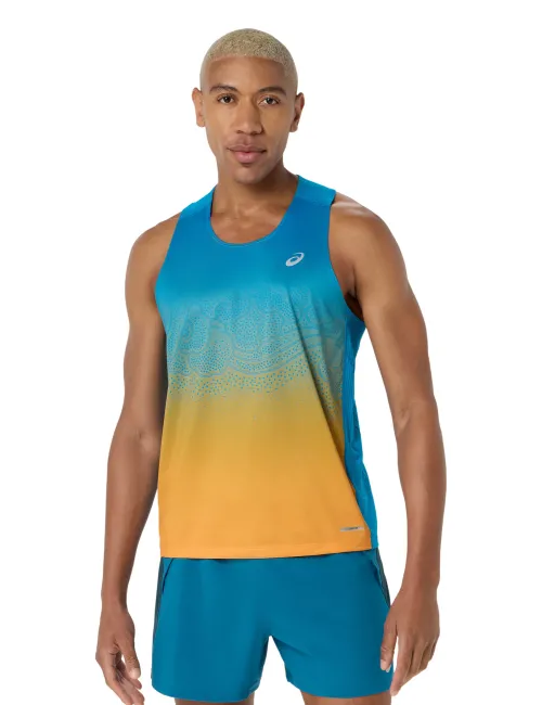 Чоловіча майка ASICS Road Fade Singlet Aegean Blue/Yamabuki, Колір: Голубой, Розмір: M 