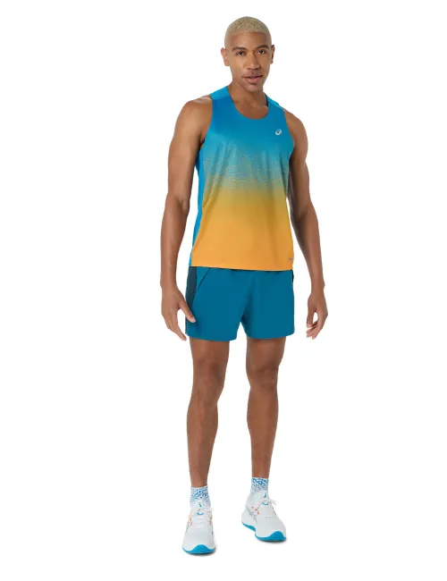 Мужская майка ASICS Road Fade Singlet Aegean Blue/Yamabuki, Цвет: голубой с желтым, Размер: M – изображение 5