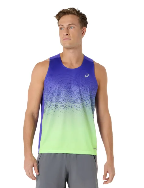 Чоловіча майка ASICS Road Fade Singlet Cobalt Burst/Illumnate Green, Колір: синий, Розмір: M 