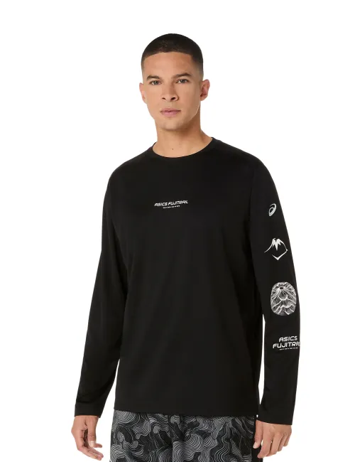 Чоловічий лонгслів ASICS Fujitrail Logo LS Top Performance Black/Carrier Grey/Cool Grey, Колір: Черный, Розмір: M 