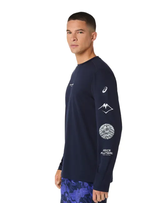 Чоловічий лонгслів ASICS Fujitrail Logo LS Top Midnight/Cobalt Burst/Cool Grey, Колір: темно-синій, Розмір: M – зображення 3